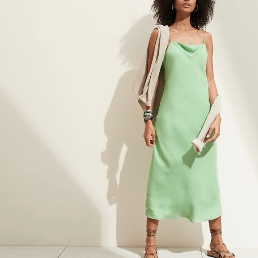 Banana Republic Green Slip Midi Dress Square Neck 90s Y2K Lido Green Sz XL TALL